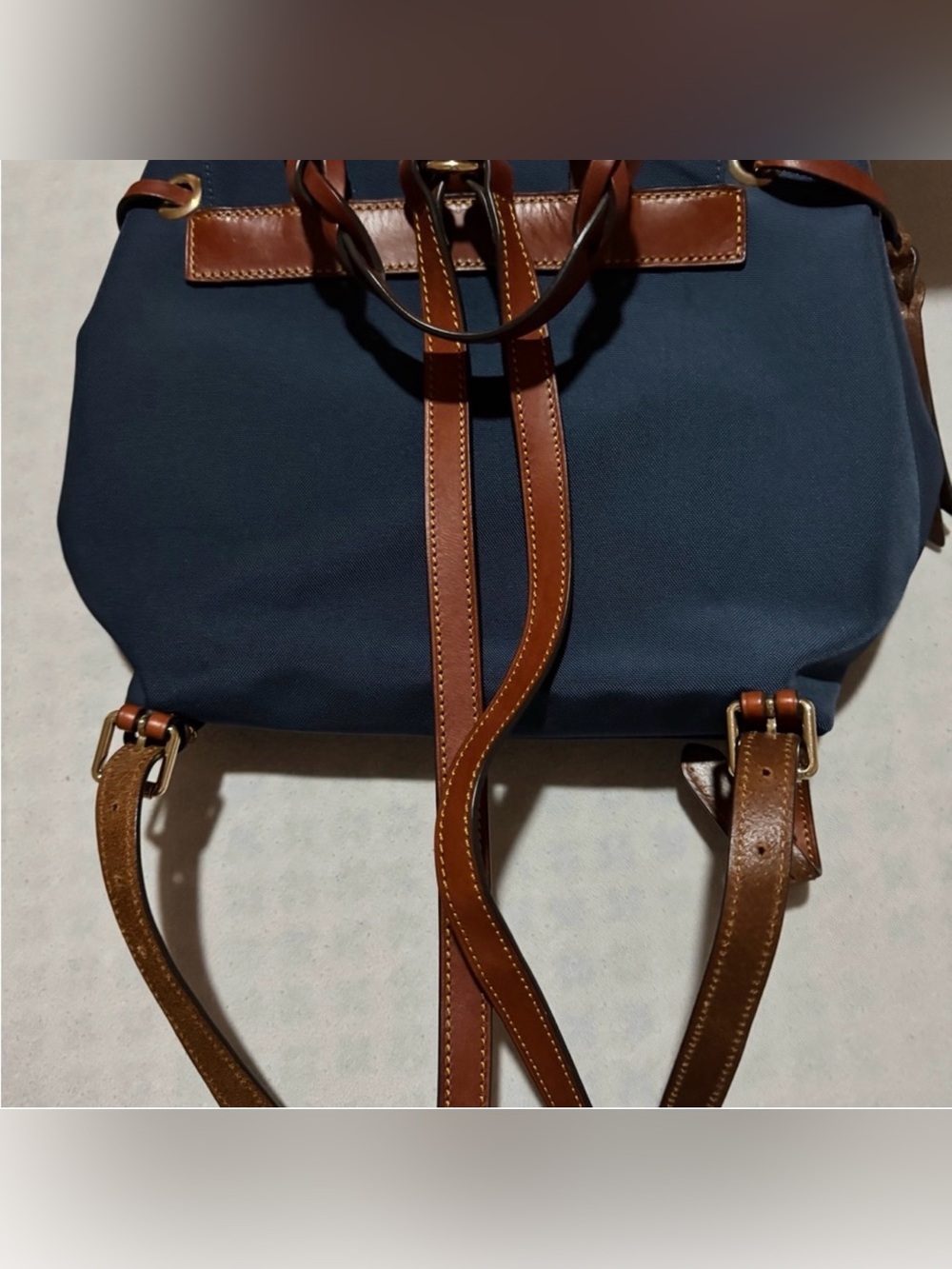Dooney & Bourke Navy Canvas Shoulder Bag with Brown Leather Trim - Picture 3 of 5